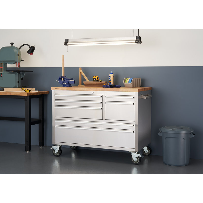 Wfx Utility 7 Drawer 48 W Butcher Block Top Workbench Wayfair