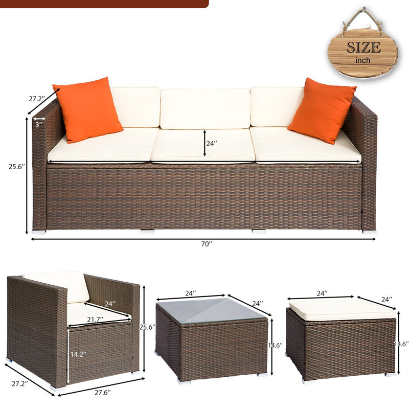 Latitude Run Ambroziu 4 Piece Rattan Sectional Seating Group With Cushions Wayfair
