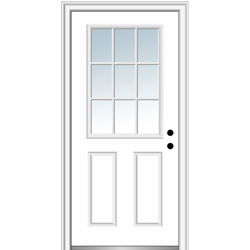 Smooth 9 Lite 2 Panel External Grilles Fiberglass Prehung Front Entry Doors