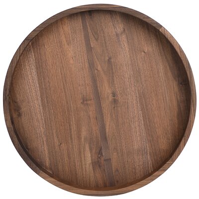 Arooj Round Black Walnut Solid Wood Serving Tray Ottoman Tray