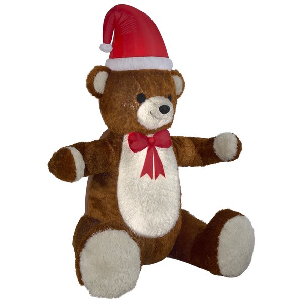 Gemmy 8.5' Animated Airblown Mixed Media Hugging Teddy Bear w/ Santa Hat 