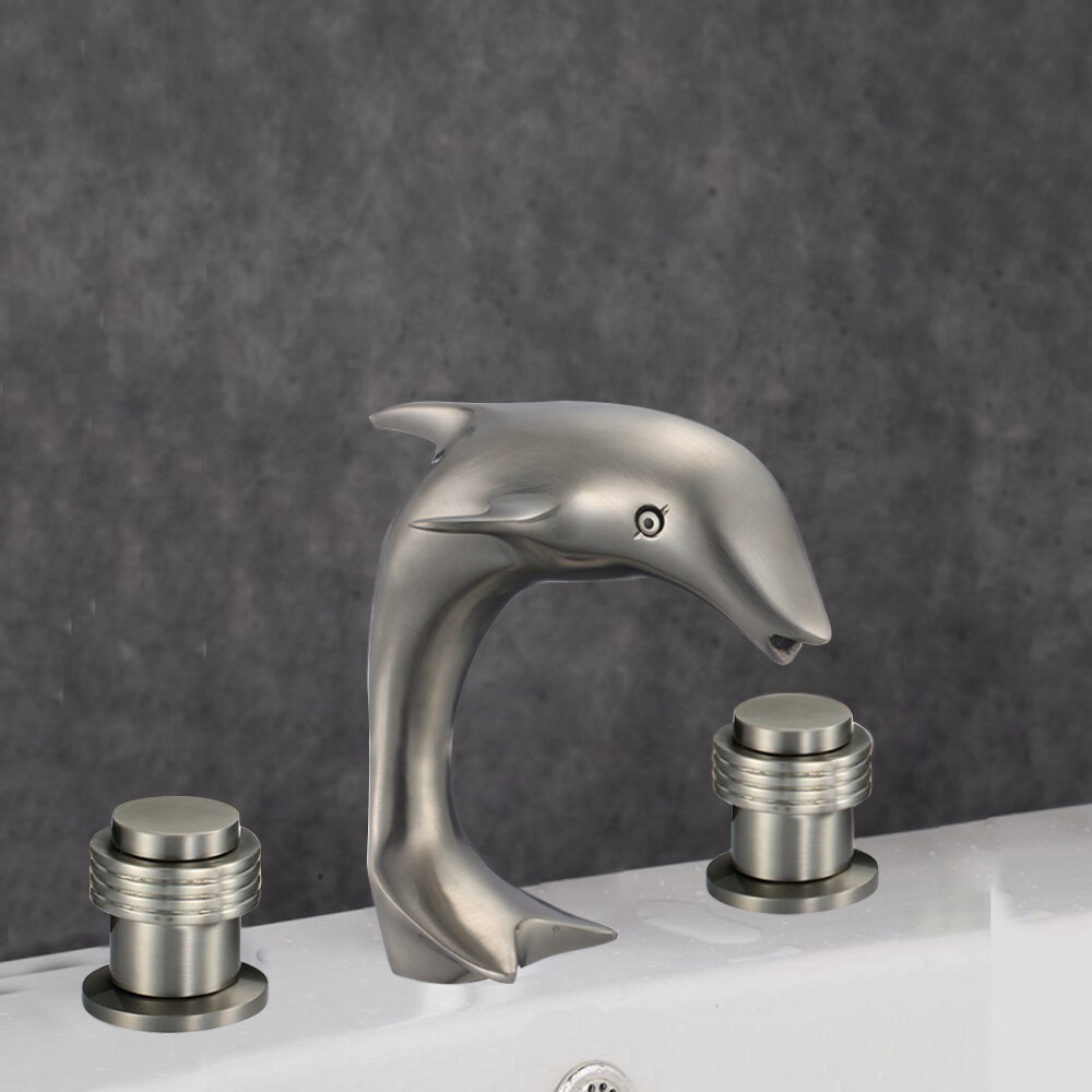 Dolphin Shape Chrome Finished Faucet Bathroom/Lavatory Two Levers Sink Mixer Tap 
