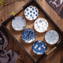 4 Inches Sizikato Set of 4 Blue and White Floral Ceramic Soy Sauce Dipping Bowls Side Dishes for Snack Sushi Fruit Appetizer Dessert