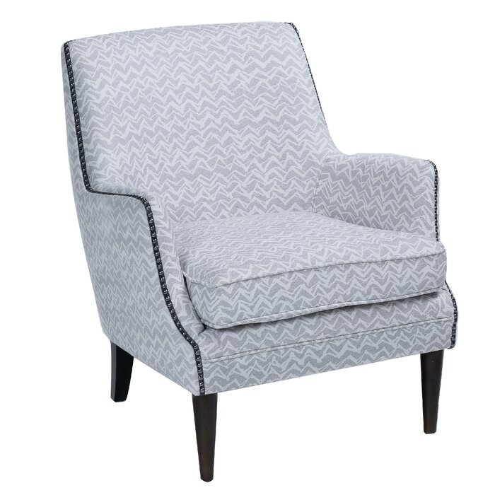 High Back Accent Chair With Patterned Fabric Upholstery Grey And Brown