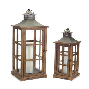 Wood Lanterns You Ll Love Wayfair 2 Piece Wood Metal Gl Lantern Set