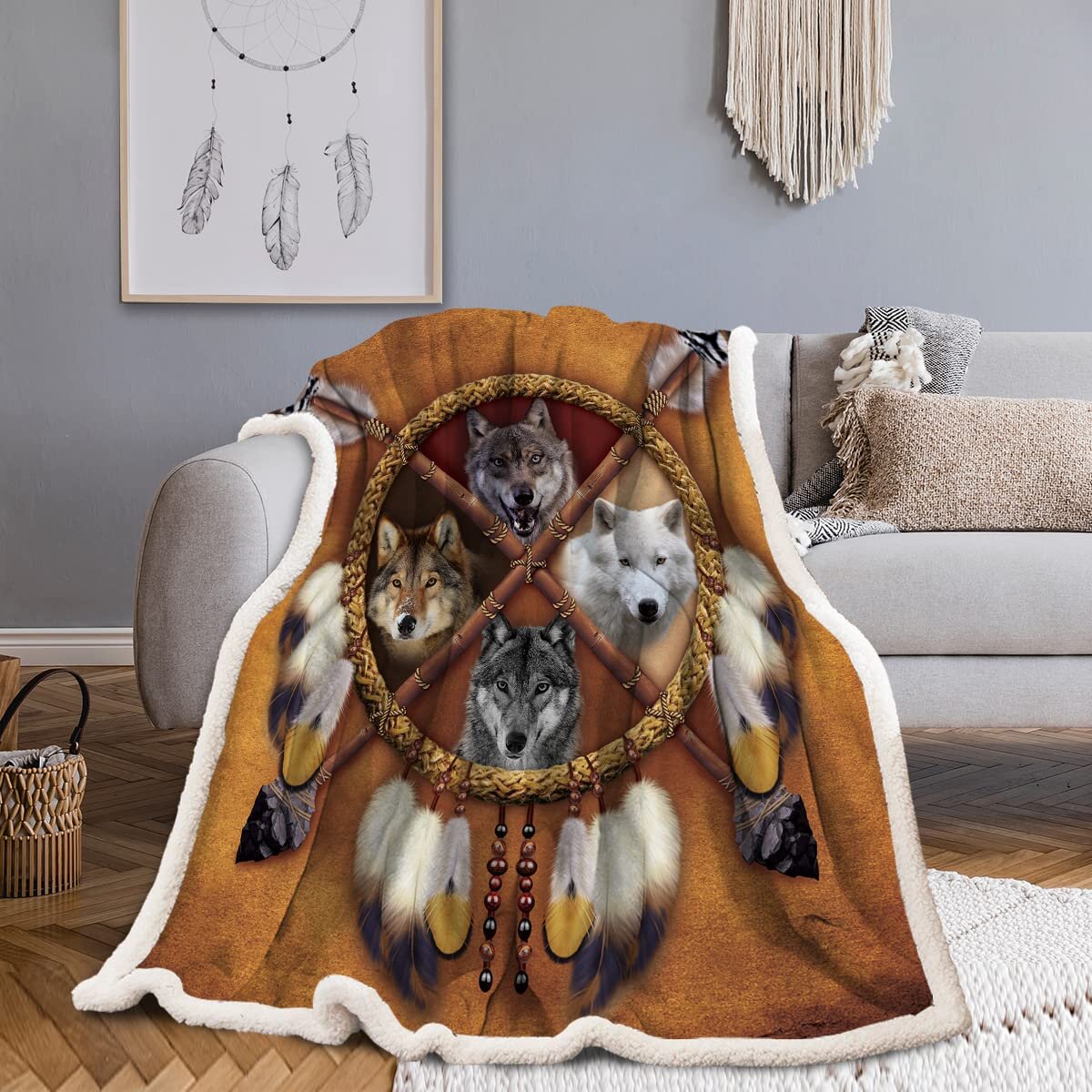 to My Dad Fleece Blanket Wolf Print You are A Man Like No Other Blanket White for Bed Sofa Chair Autumn Winter Living Room 50x60 Inch 