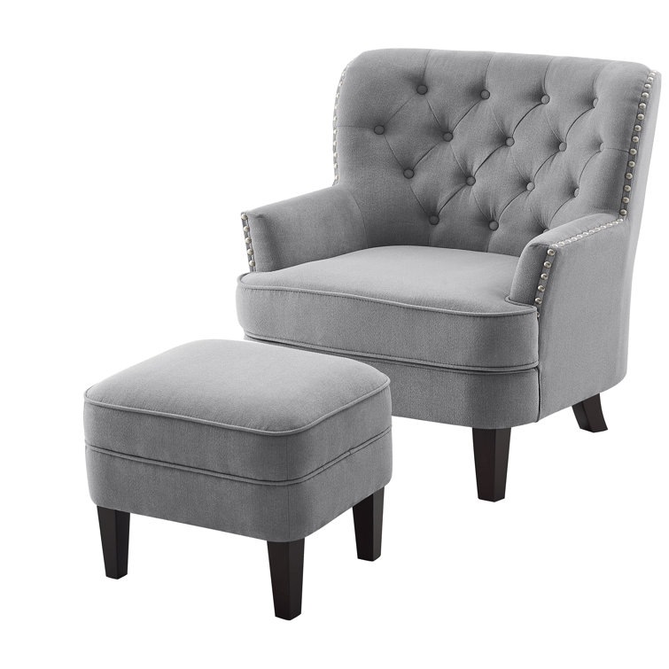 Canora Grey Michalak 30'' Wide Tufted Linen Armchair and Ottoman