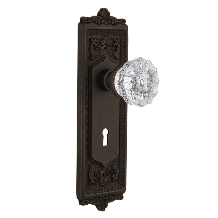 Clear Crystal Interior Mortise Door Knob With Egg Dart Long Plate