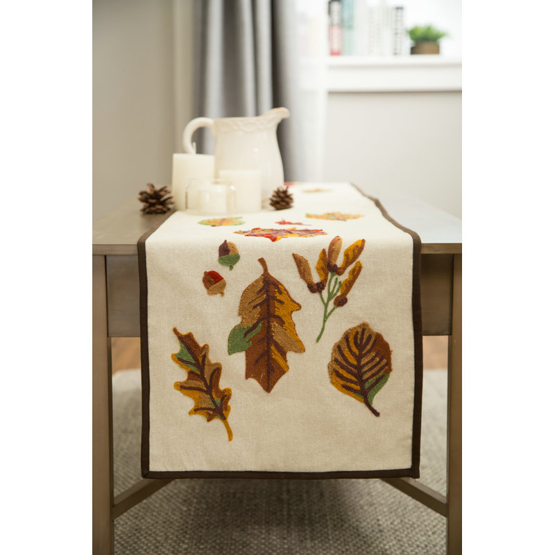 Charlton Home Carina Embroidered Fall Leaves Table Runner Wayfair Carina Embroidered Fall Leaves Table Runner
