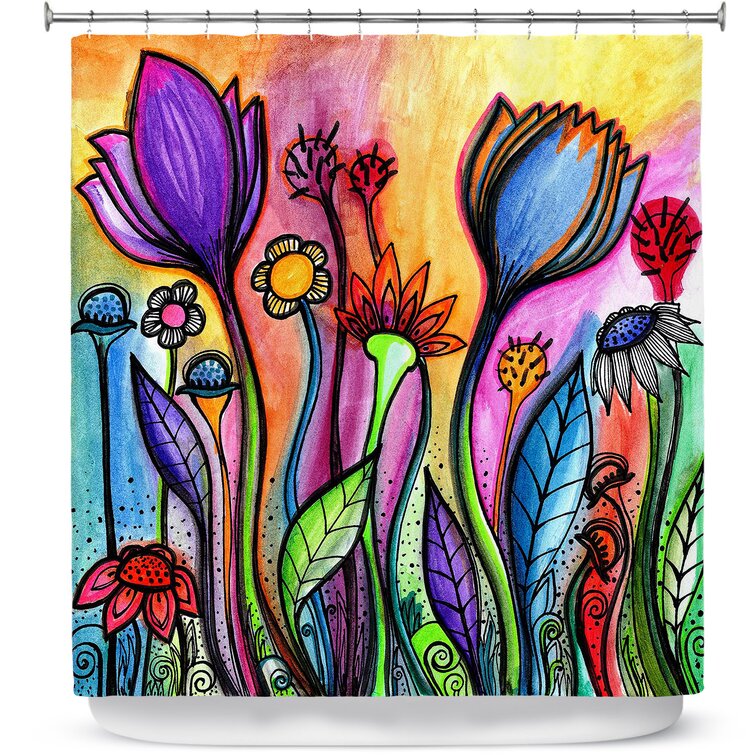 Beautiful Multicolor Flower Picture Design Bathroom Fabric Shower Curtain Fs259 