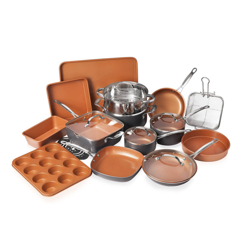 Gotham Steel Original Copper 20 Piece Ceramic Non Stick Cookware Set With Bakeware Reviews Joss Main