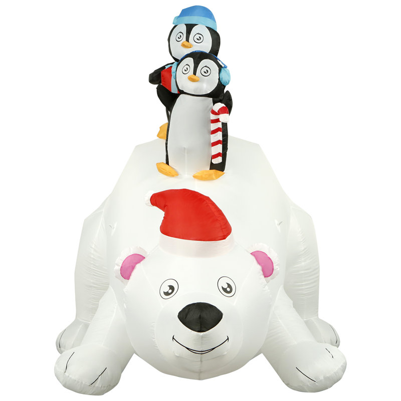 The Holiday Aisle 8 Ft Inflatable Christmas Penguins On Polar Bear