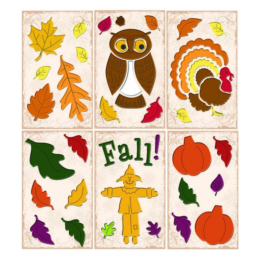 Fall Window Gels  FALL W/ Owl,Leaves,Pumpkin 