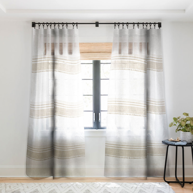 East Urban Home Holli Zollinger French Linen Chambray Tassel Striped Sheer Pinch Pleat Single Curtain Panel Wayfair