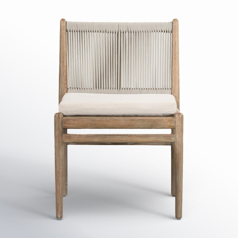 Baltzer Eucalyptus Outdoor Dining Side Chair with Cushion Color: Natural Frame/Lakin Oat Cushion