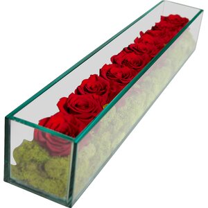 Preserved Roses in Rectangular Glass Box