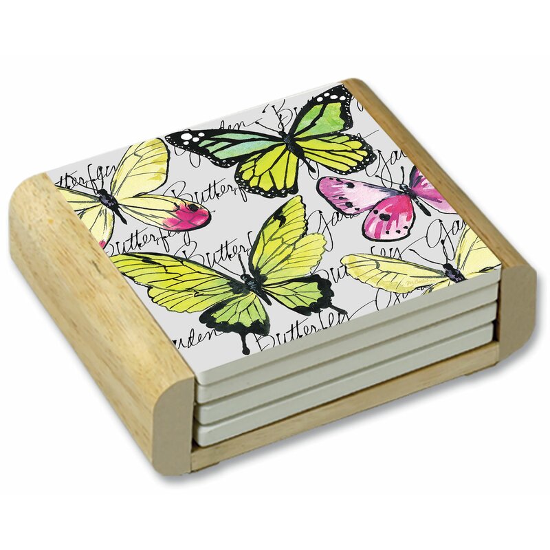 Coaster Set of 4 Butterfly Life Cycle Ceramic Tiles