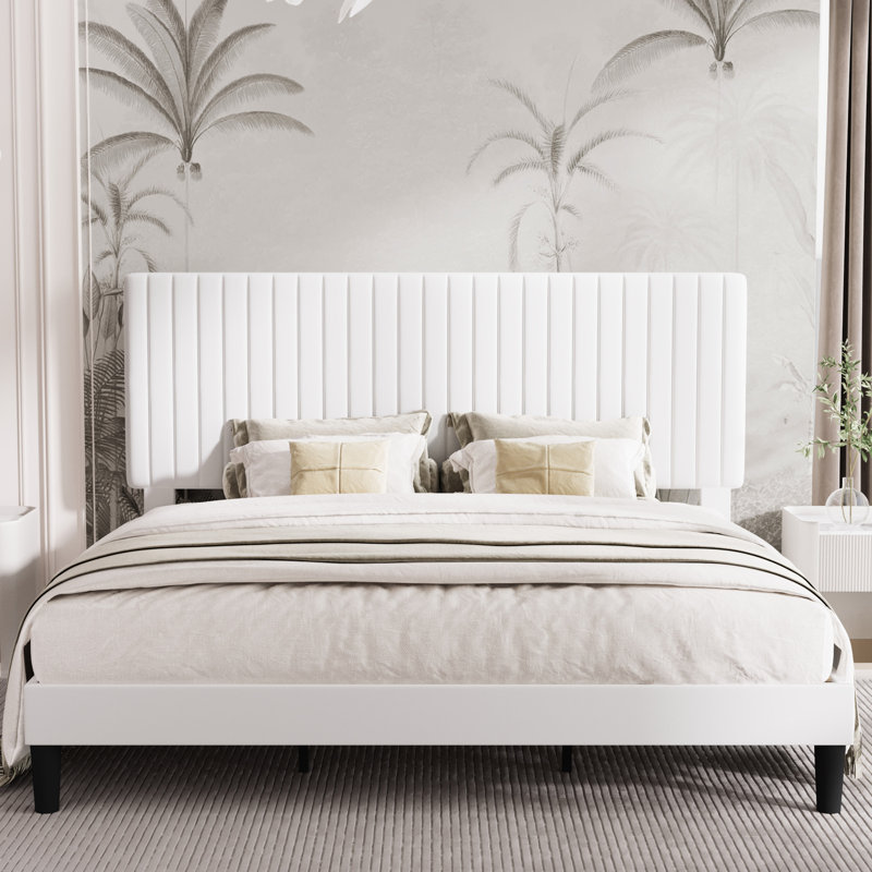 (INCOMPLETE) Dunphy Upholstered Platform Bed with Adjustable Headboard Color: White, Size: Queen