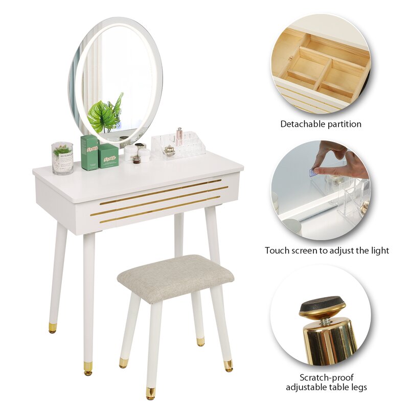 Beech Dressing Table With Mirror Stool Two Drawers Vanity Unit Bedroom Storage