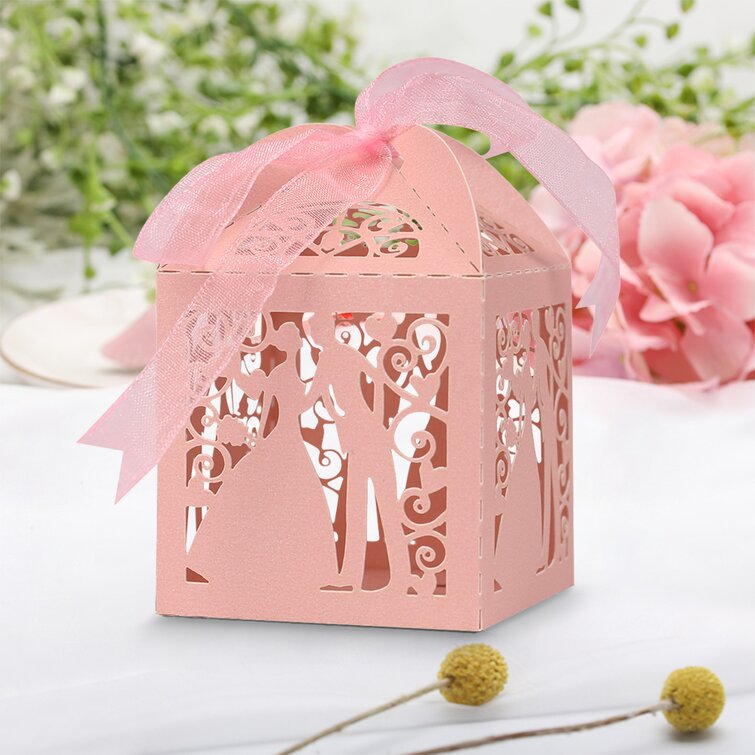25-100PCS Paper Gift Boxes Wedding Candy Box Guests Pink Flower Paper Gift Bag 