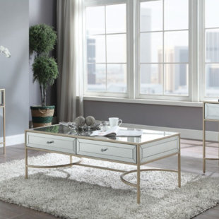 Go to store & view more images Shelbie Modern Rectangular Metal and Mirror Coffee Table with Storage by Everly Quinn