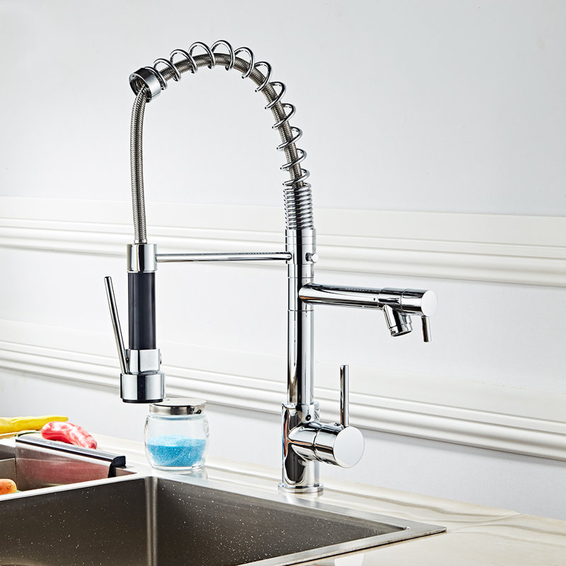 Ktaxon Copper Double Outlet Pull Down Single Handle Kitchen Faucet