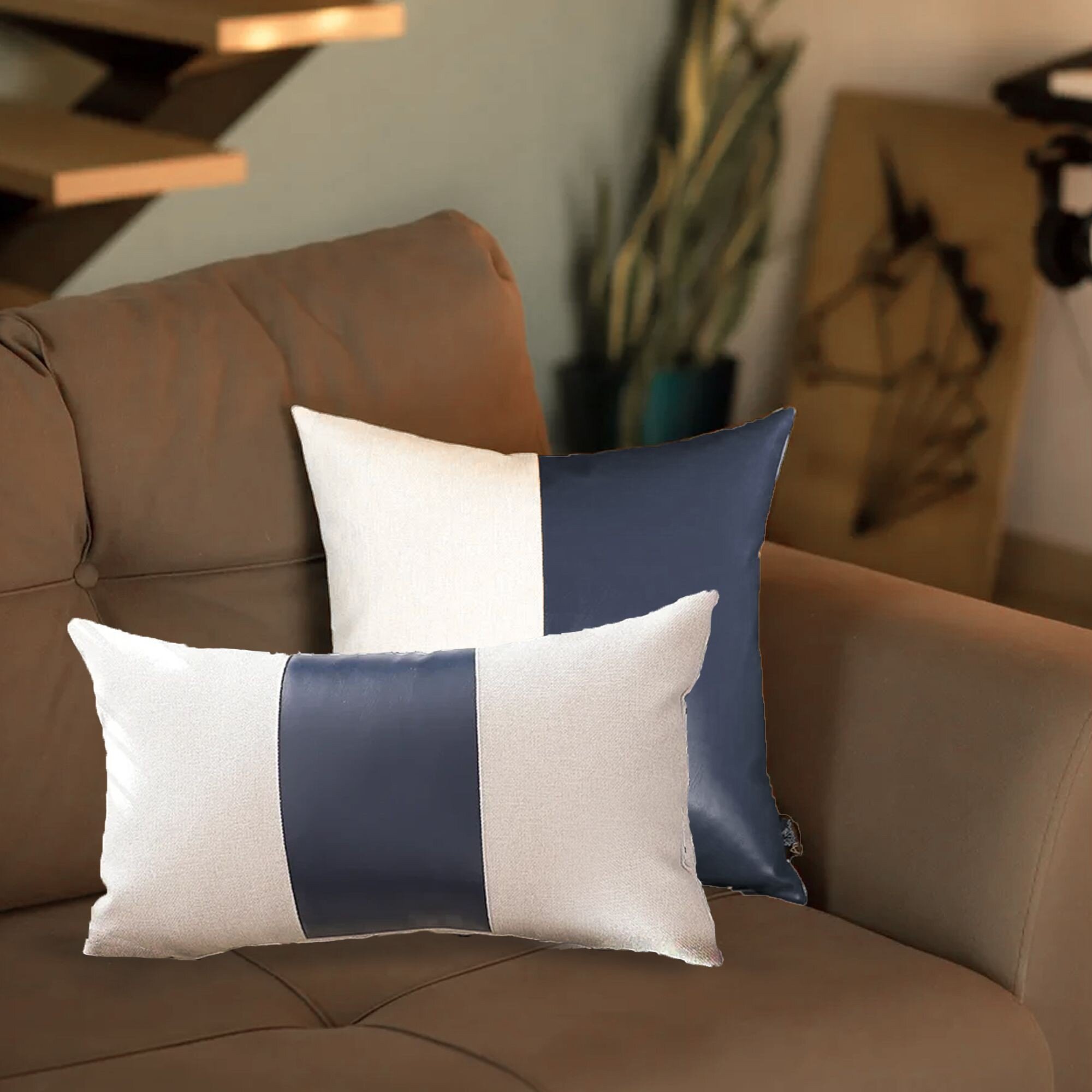 navy blue leather throw pillows