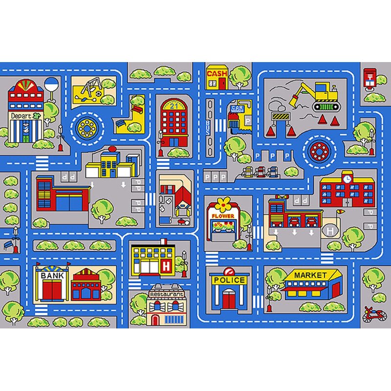 Zoomie Kids Sulligent Kids Town Map Blue Area Rug | Wayfair