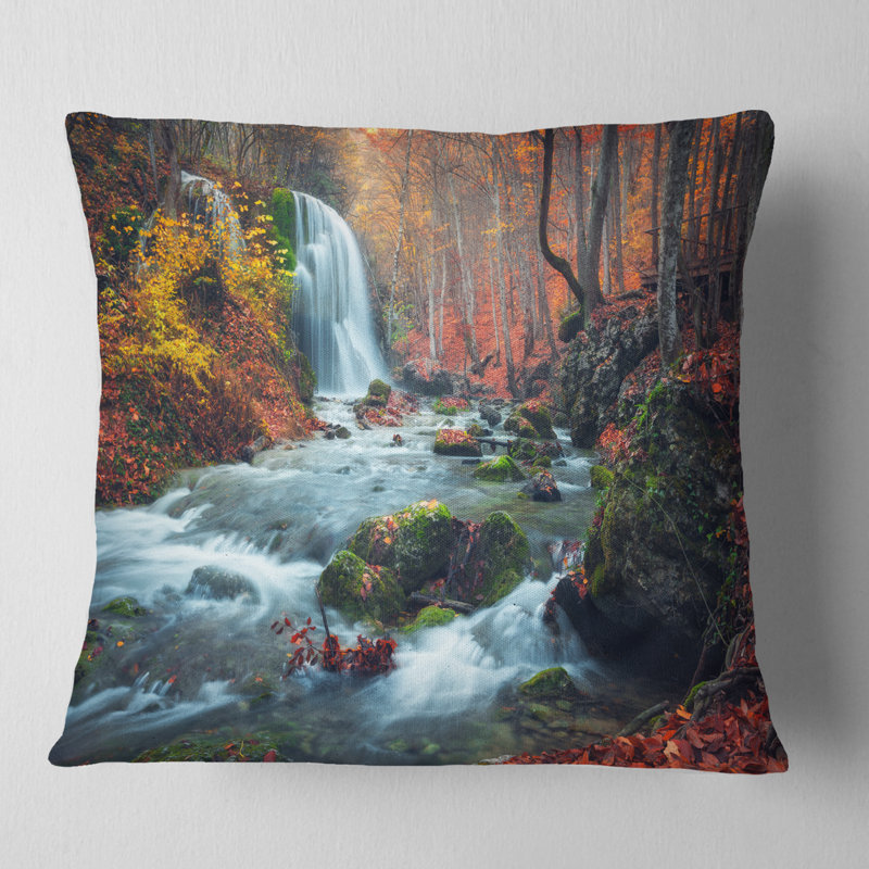 East Urban Home Landscape Photography Autumn Mountain Waterfall Long View Throw Pillow Wayfair