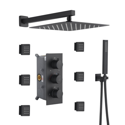 Revitalize 12 Inch Luxury Thermostatic Complete Shower System with Rough-in Valve