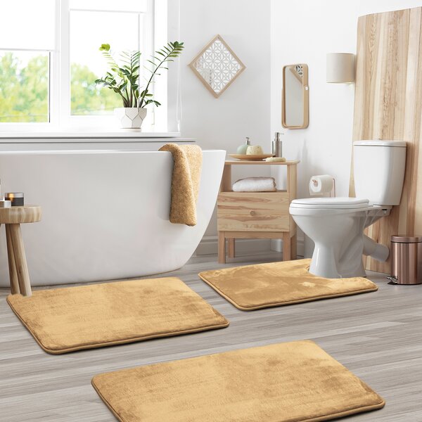 Gold 3 Piece Luxury Acrylic Bath mat set Made with 100% Polypropylene. 