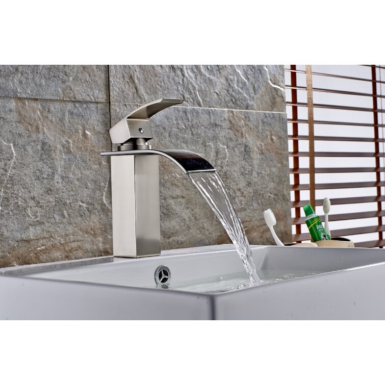 Chrome Bathroom Waterfall Basin Sink Faucet Polish Mixer Tap w/ 6" Cover ＆ Drain 