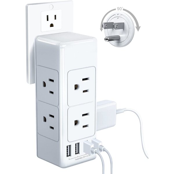 Wall Power Rotating Outlet Shelf Electrical Socket Wall Stand 6 Plugs 3 USB 