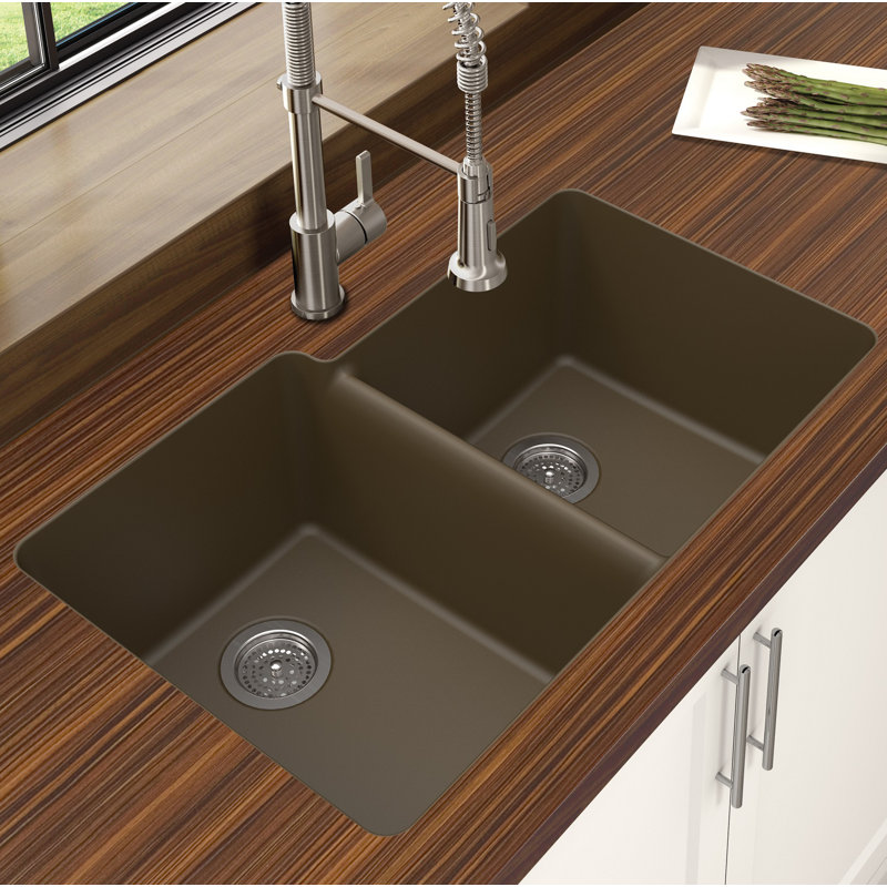 Winpro Granite Quartz Offset 33 L X 21 W Double Basin Undermount Kitchen Sink Reviews Wayfair
