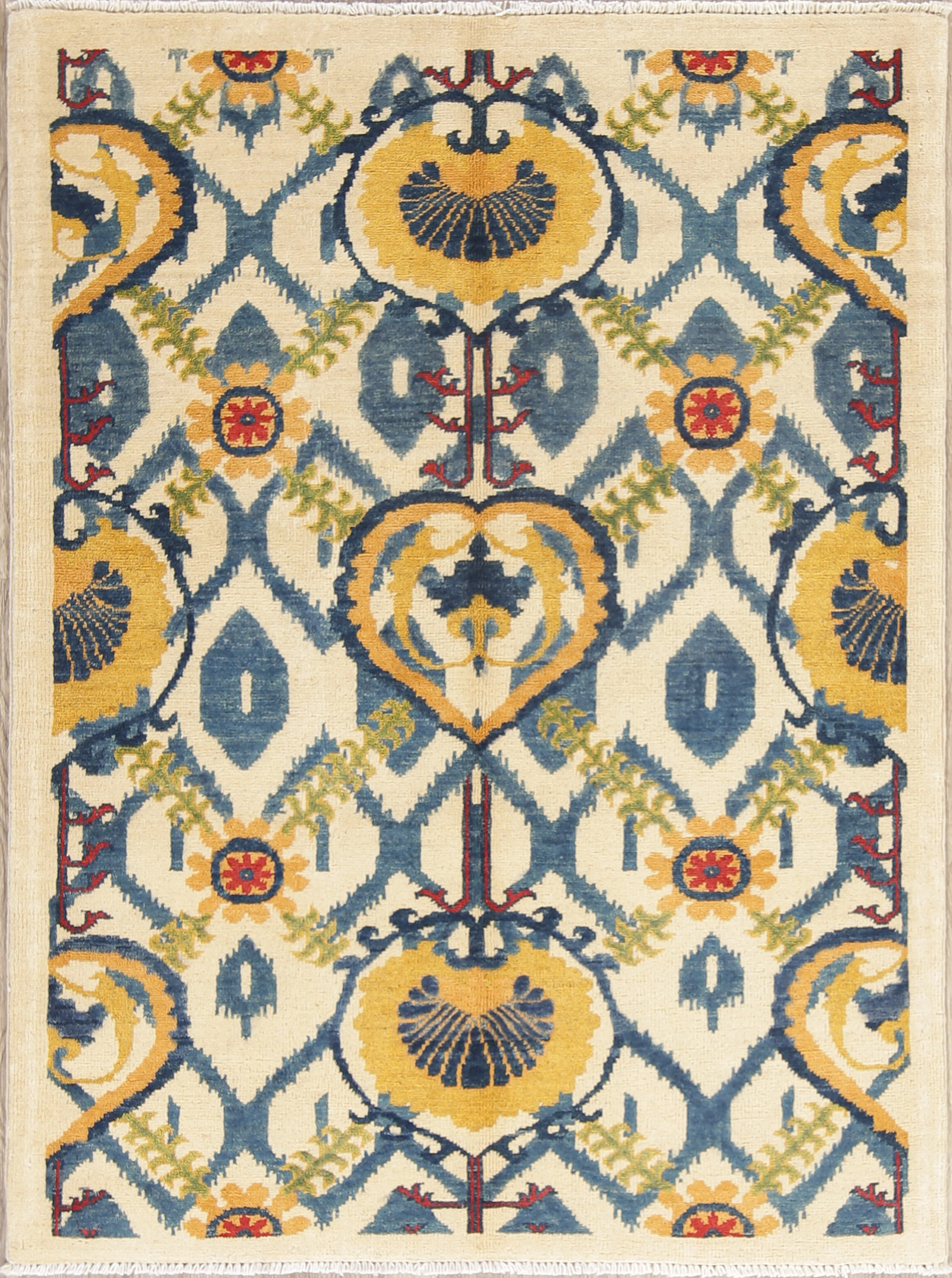 One Of A Kind Art And Craft Mission Style Kazak Stan Hand Knotted 3 7 X 4 10 Wool Ivory Area Rug