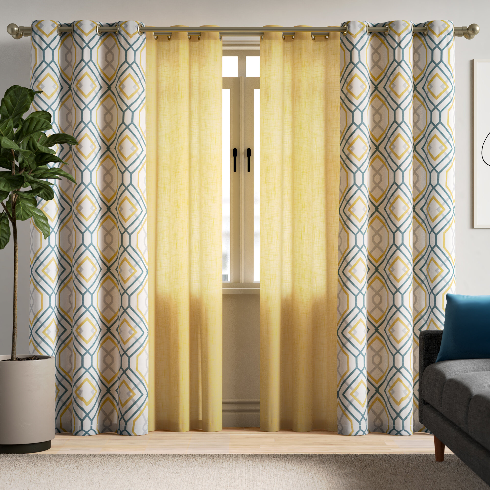 Corrigan Studio Eliakim Geometric Semi Sheer Grommet Curtain Panels Reviews Wayfair