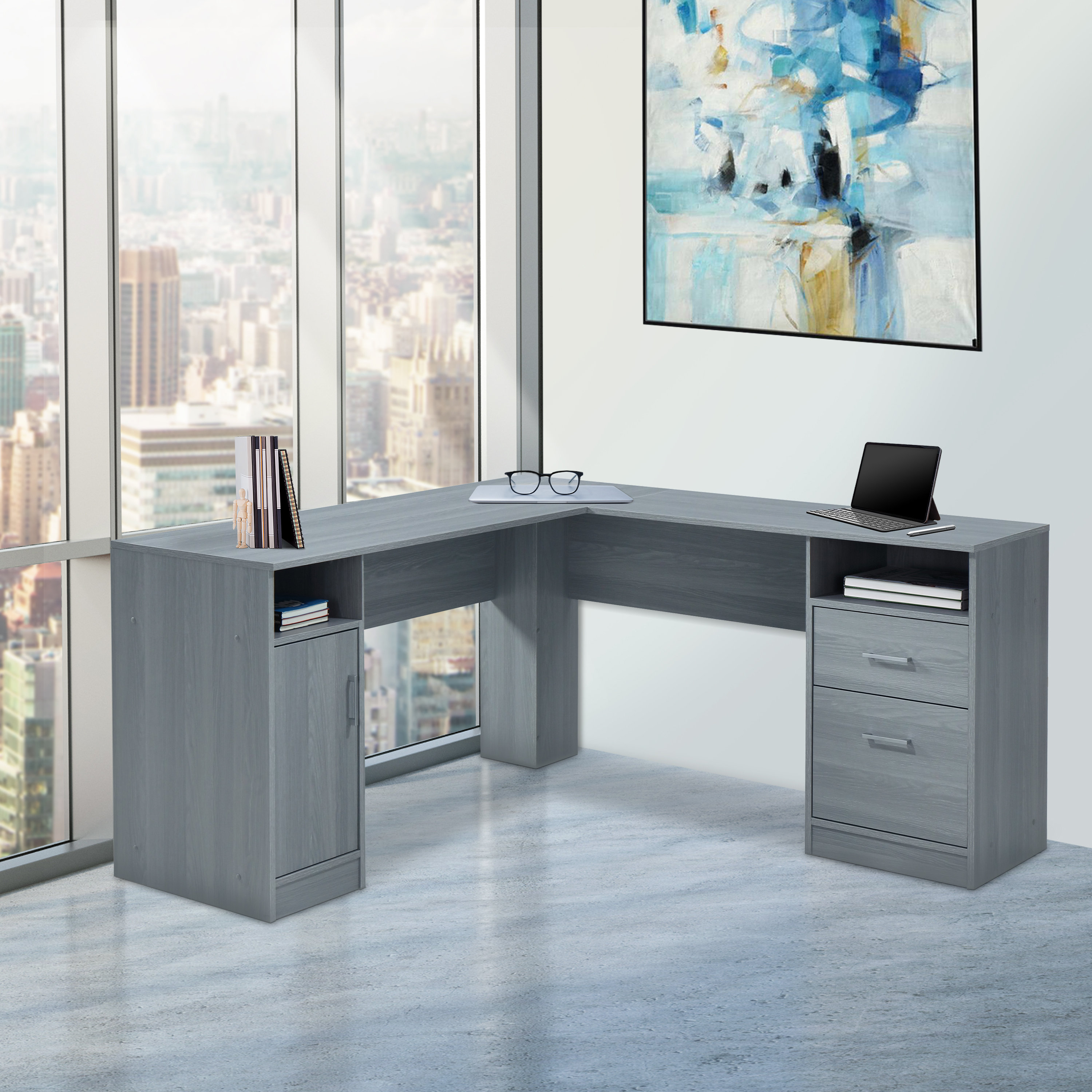 gray l shaped desk