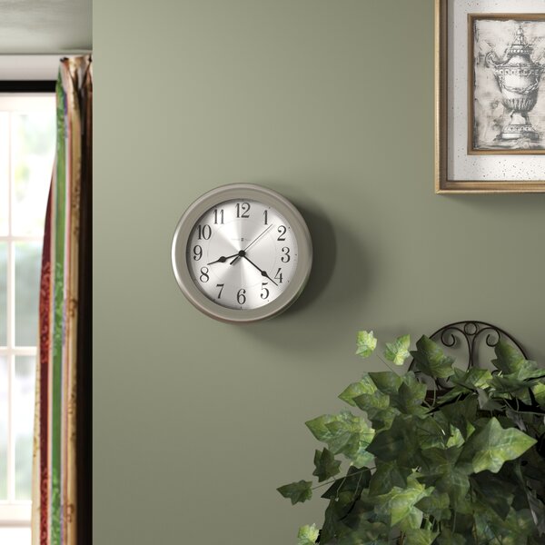 Wall Clock Solid Steel Made in USA 15 inches Wide Satin Black with Brass Hands.