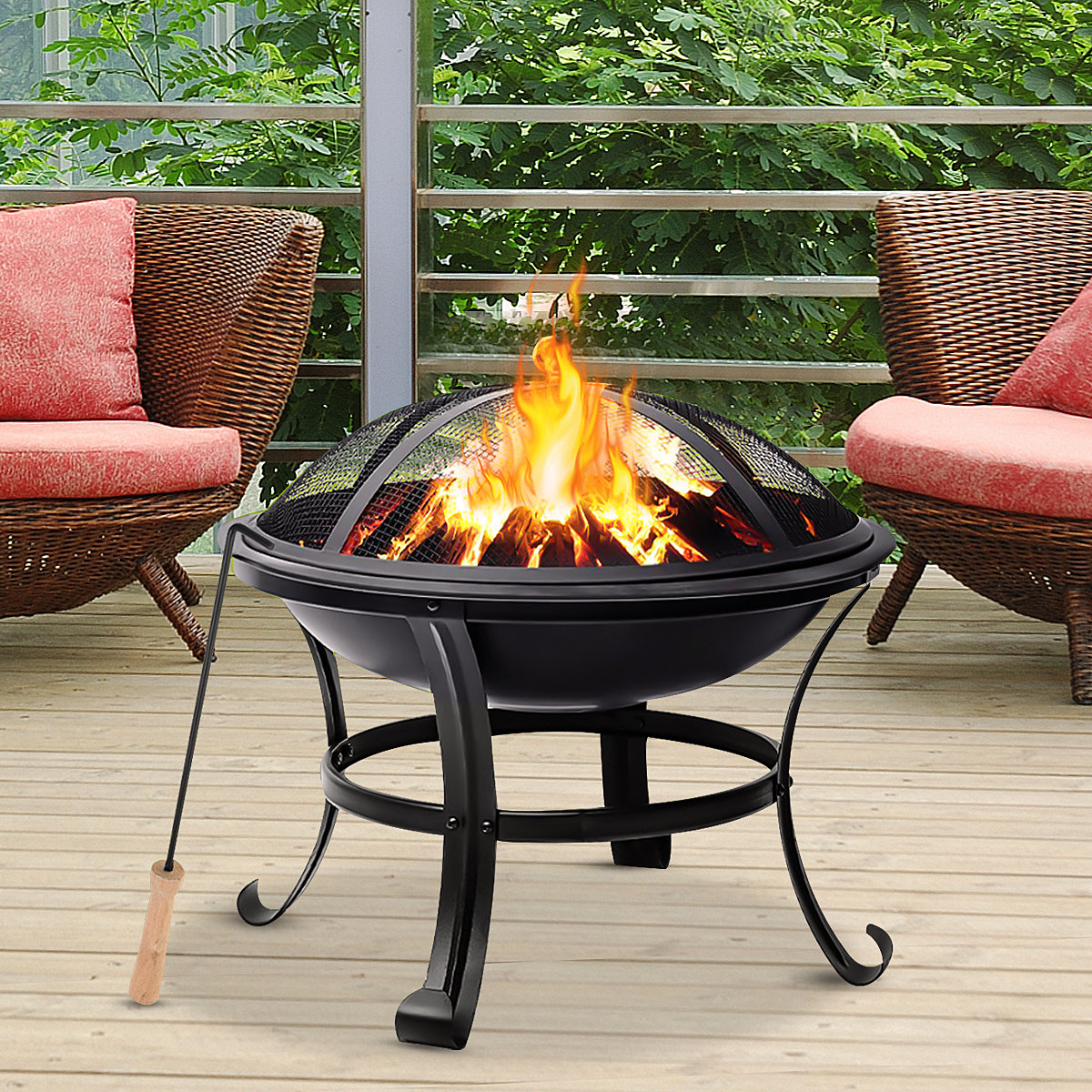 Winston Porter Petroskey 18'' H x 22'' W Cast Iron Wood Burning Outdoor ...