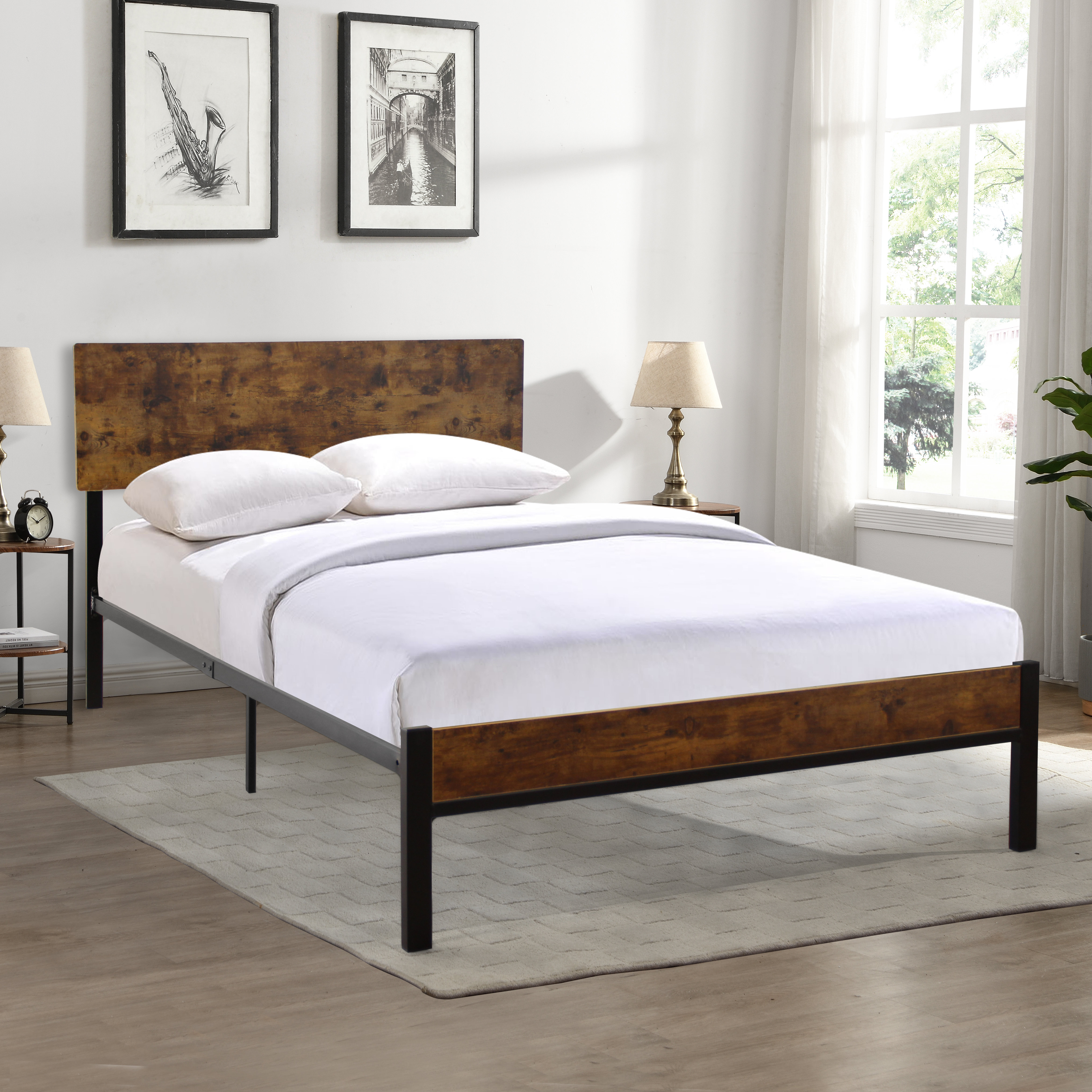 Details about   4 Size Wood Slats Metal Bed Frame Platform Bedroom Mattress Foundation Base US 