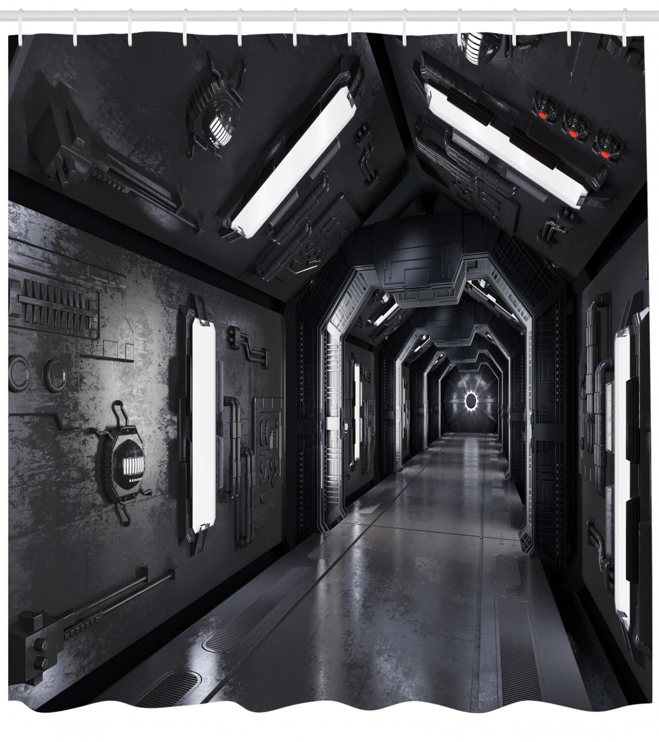 Outer Space Dark Futuristic Corridor Of Spaceship Adventure Technology Sci Fi Art Prints Shower Curtain Set