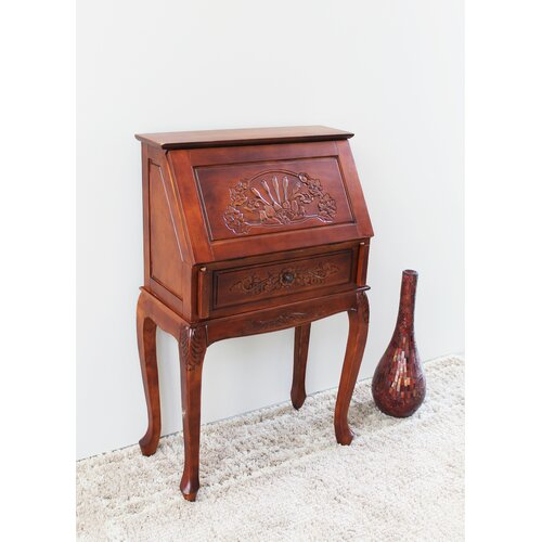 International Caravan Windsor Hand Carved Wood Secretary Desk