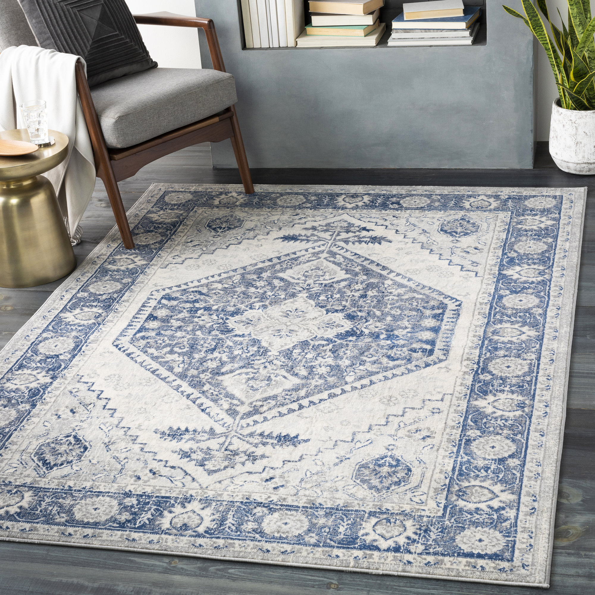 Bungalow Rose Amanah Power Loom Performance Navy/Cream Rug & Reviews