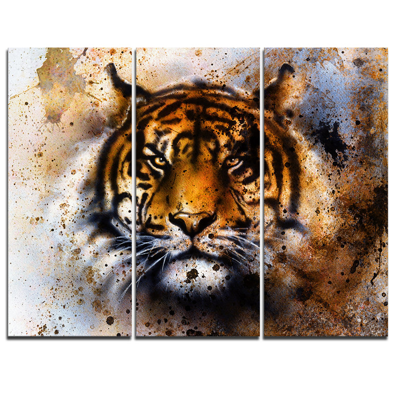 Designart Tiger Collage With Rust Design 3 Piece Graphic Art On Wrapped Canvas Set Wayfair