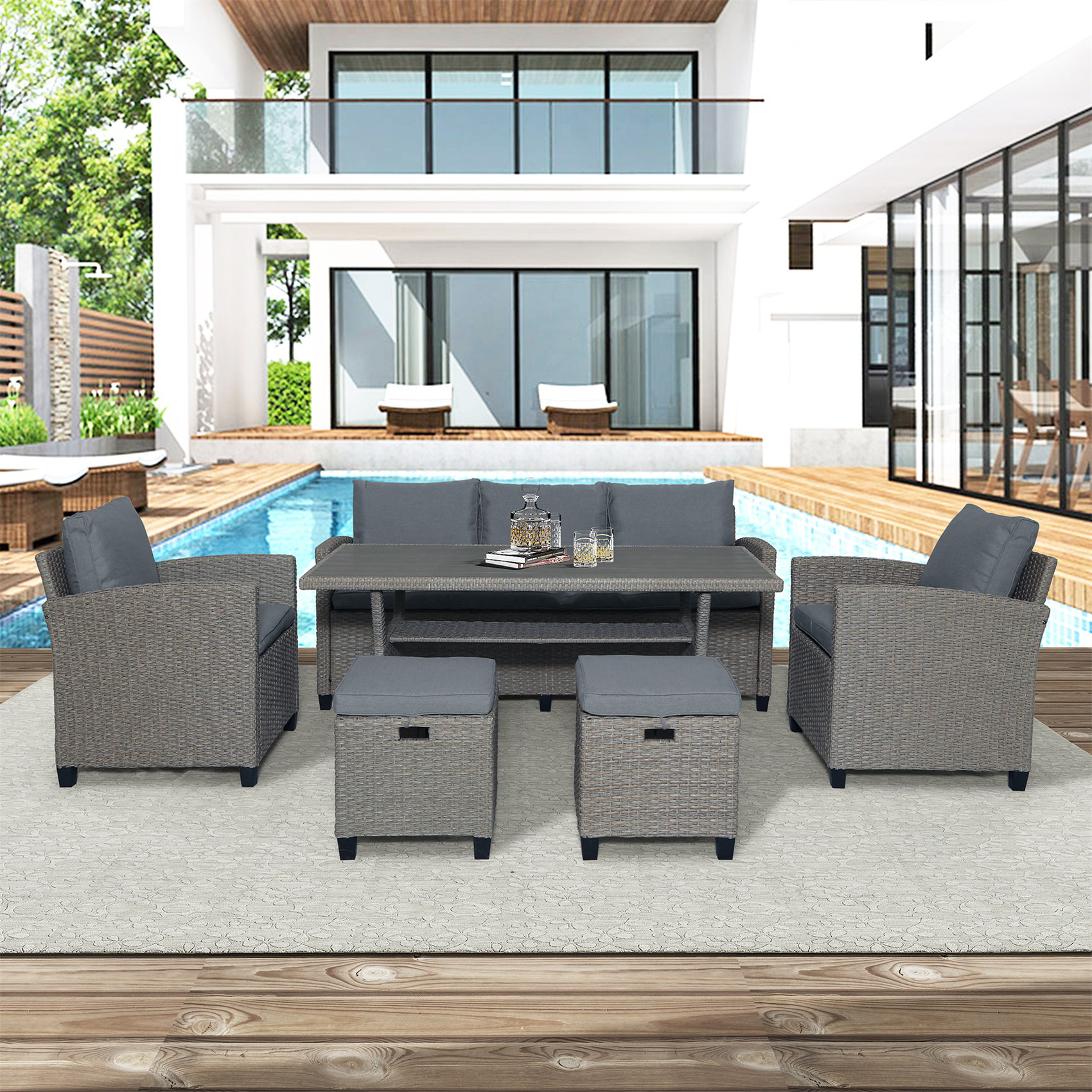 cusco 6 seater rattan dining set