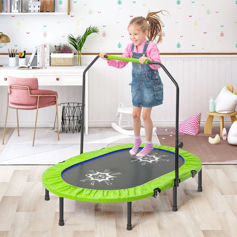 Kids Trampoline With Handrail & Safety Cover,Weight capacity 180 Lbs,for 2 Kids 