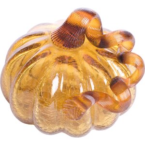 Handblown Amber Crackle Glass Pumpkin