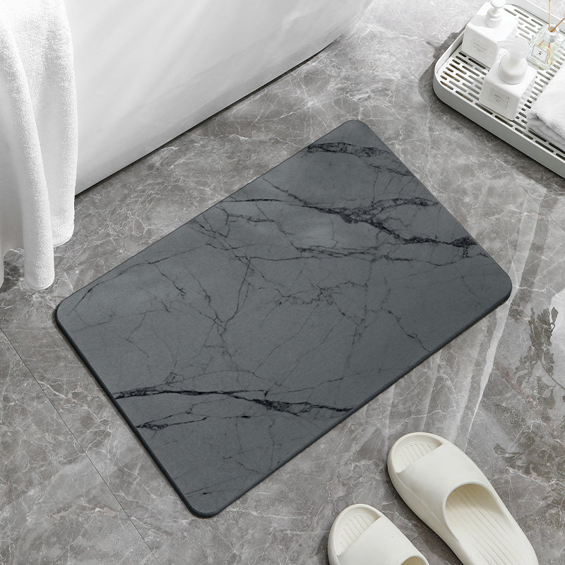 Gray Hard Diatomite Quick-Dry Stone Bath Mat - 24" X 15" with Irregular Lines