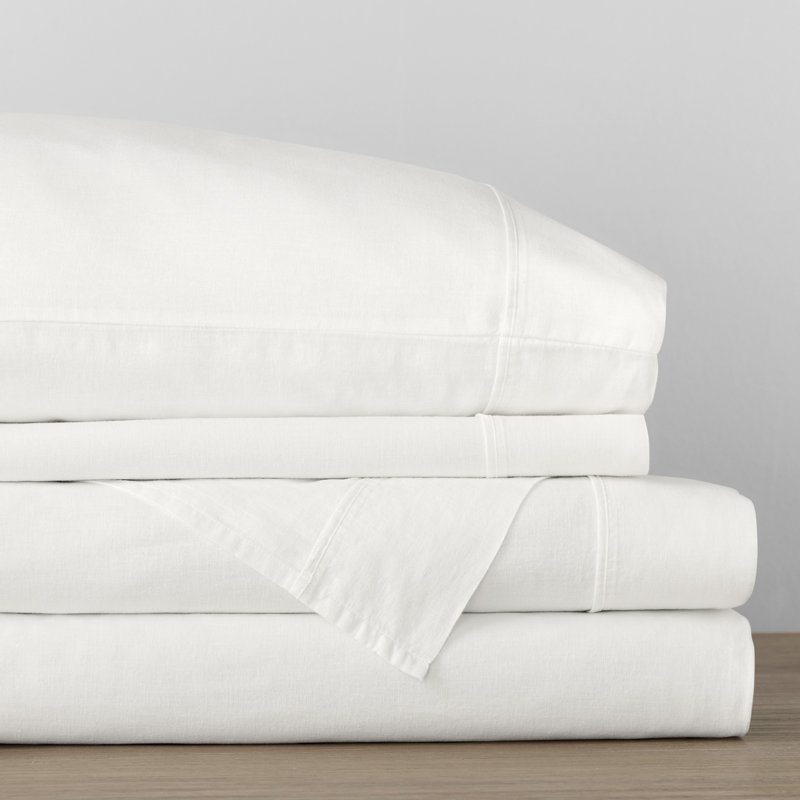 Jeffen Linen Blend Sheet Set Color: White, Size: Full Sheet Set + 1 Fitted Sheet + 2 Pillowcases