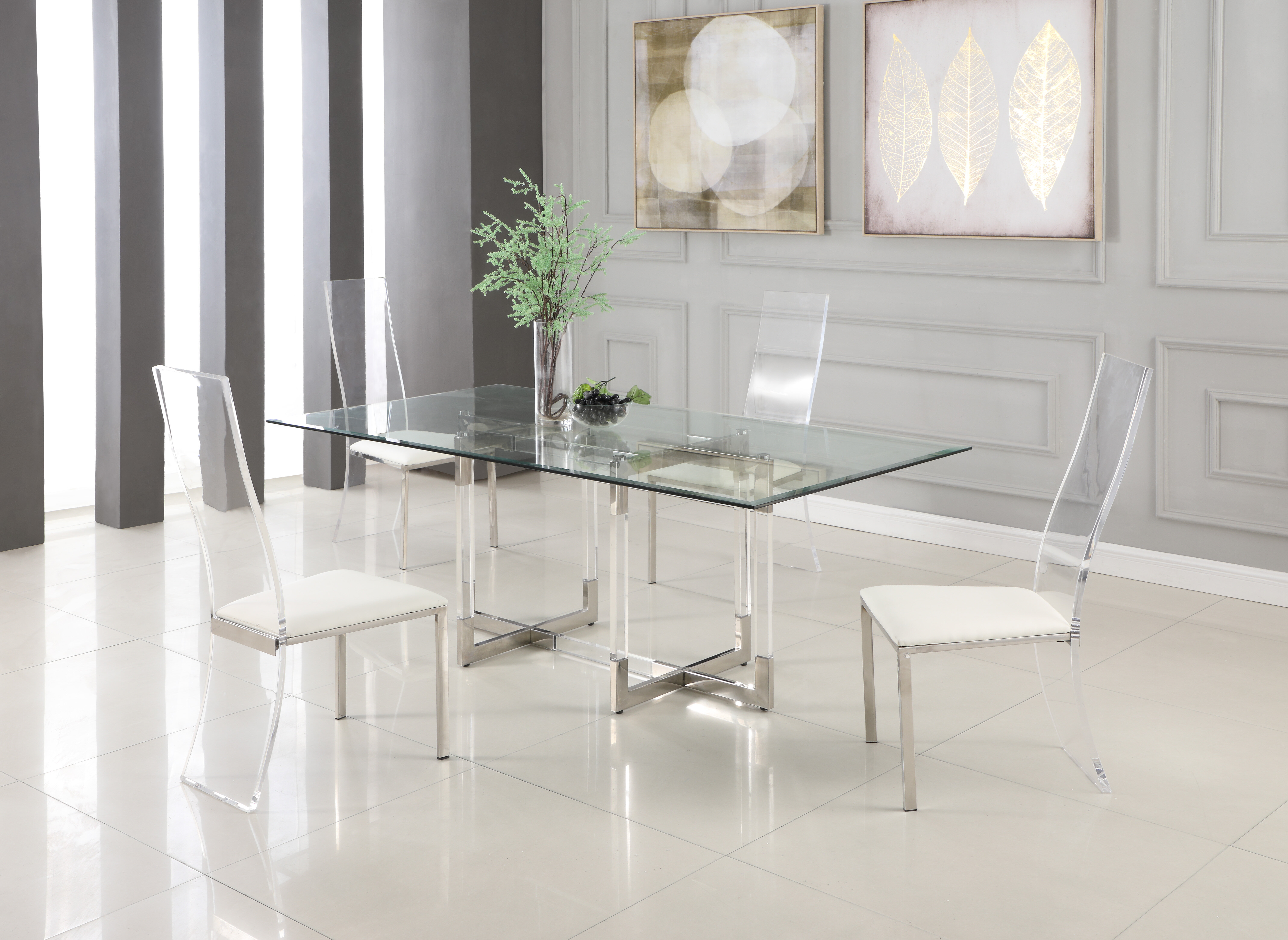 white acrylic dining table and chairs